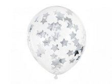 Konfeti balionai - sidabrinės žvaigždės (30 cm, 6 vnt.)